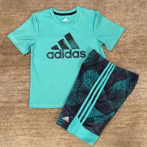 Adidas Boys Green Climalite Short/T-shirt set 6/7